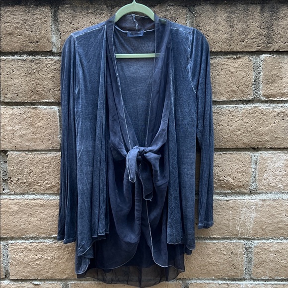 Nina Kendosa Paris Dark grayish Blue open front long sleeve cardigan‎ size M/L - Picture 3 of 9